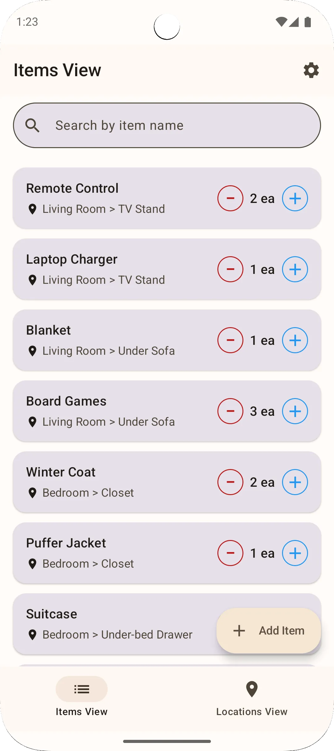 Sago app item list view - all items at a glance