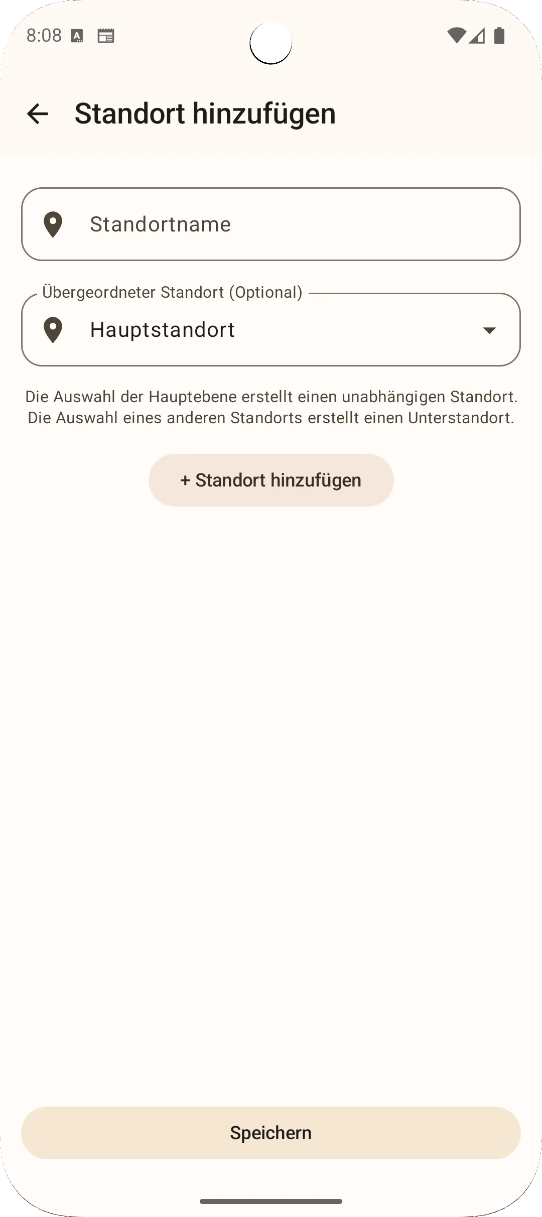 Sago-App Standort hinzufügen - neuen Standort registrieren