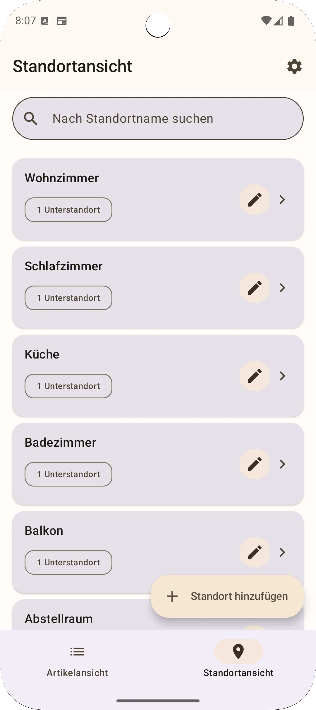 Sago-App Standortansicht - hierarchische Standortverwaltung