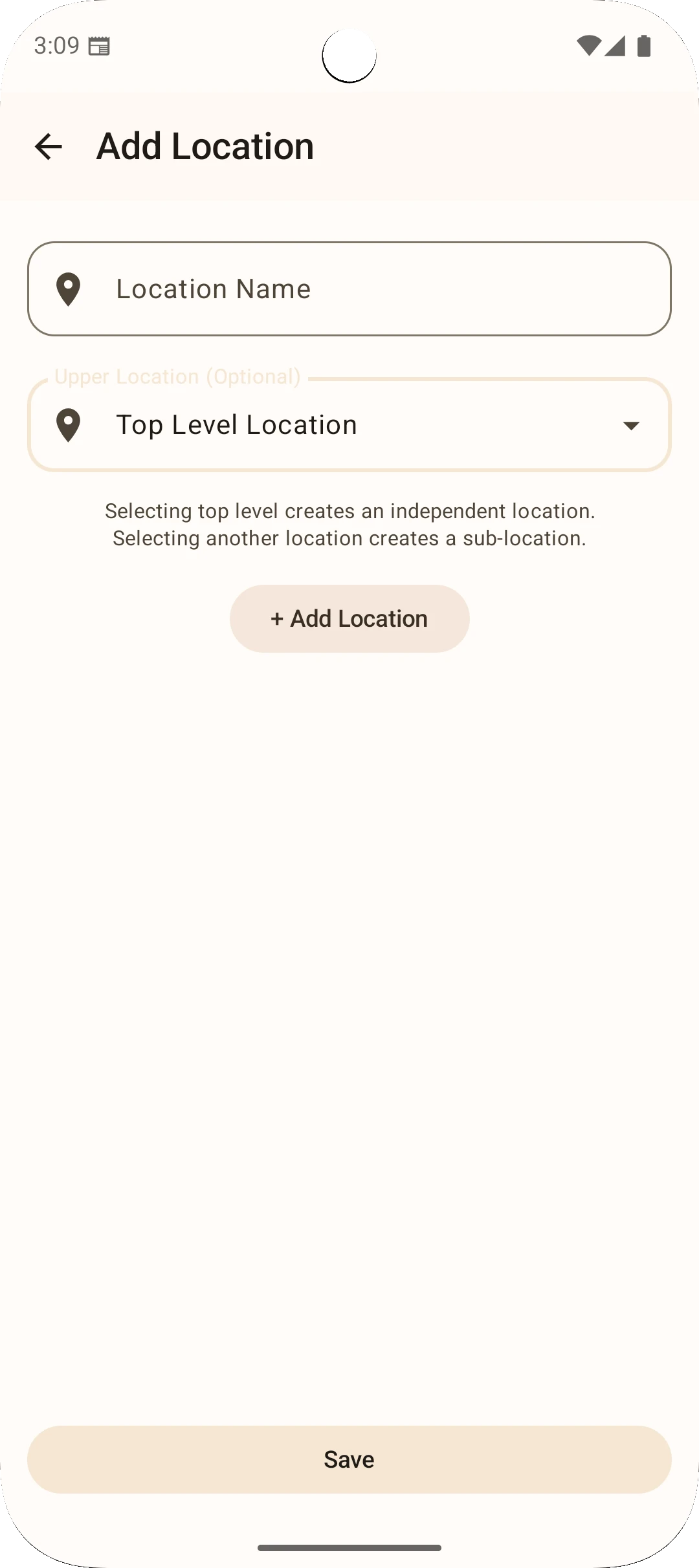 Sago app add location screen - register new location