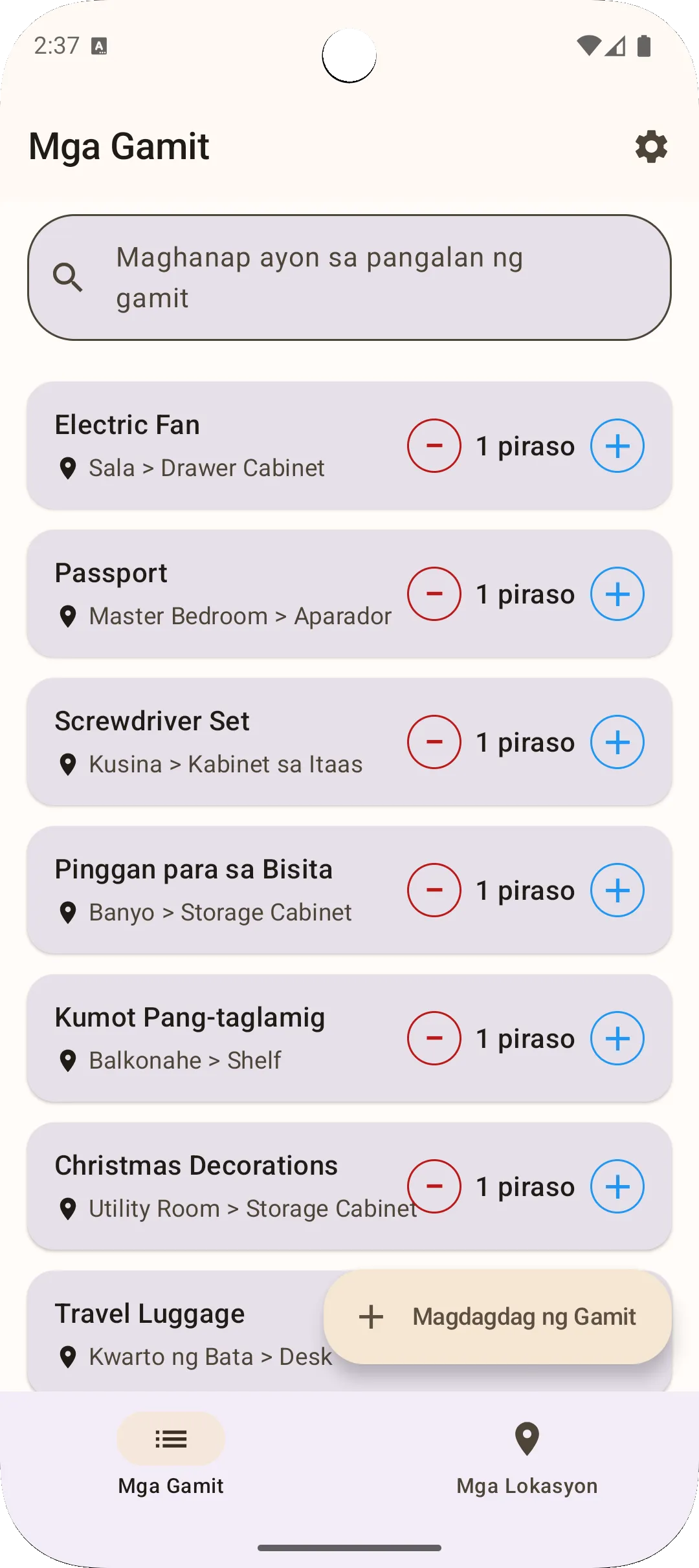 Sago app item list view - lahat ng bagay sa isang tingin