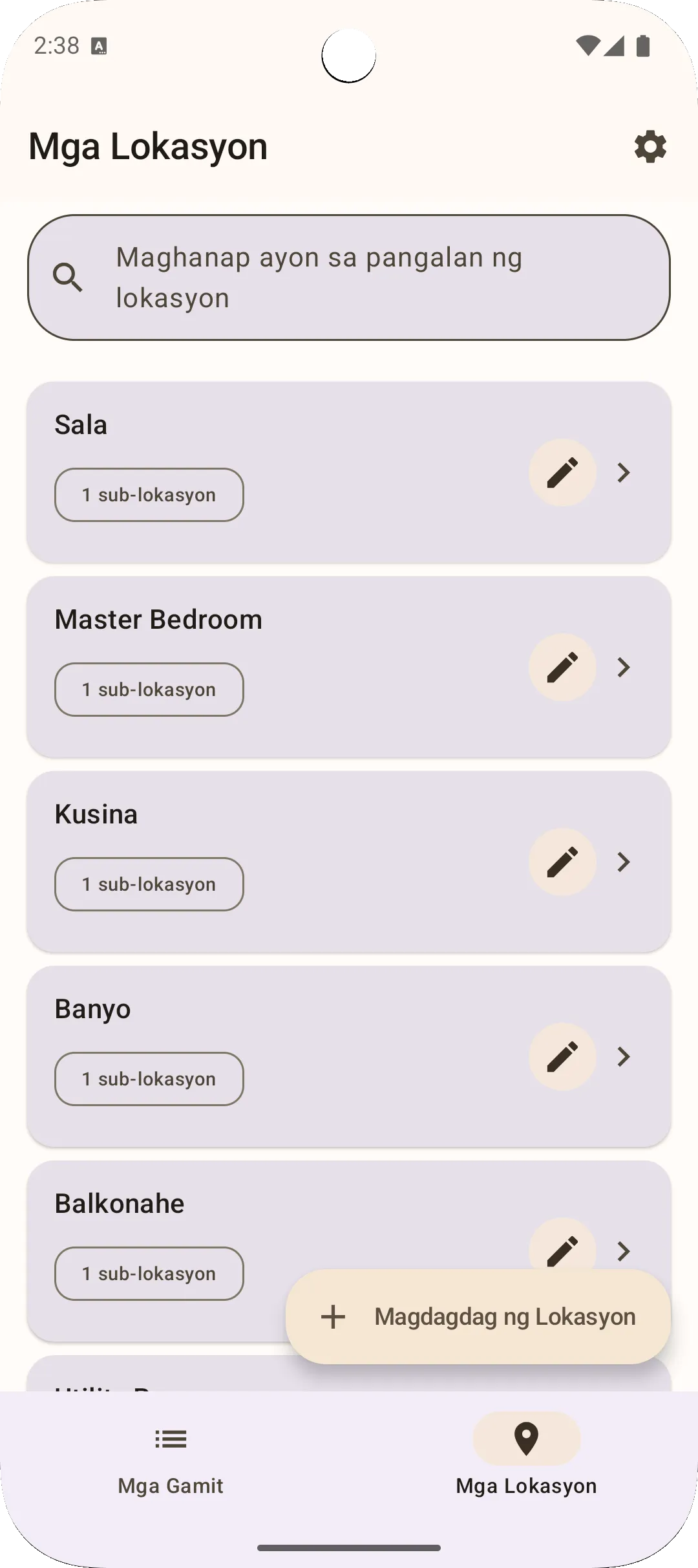 Sago app location view - hierarchical na pamamahala ng lokasyon