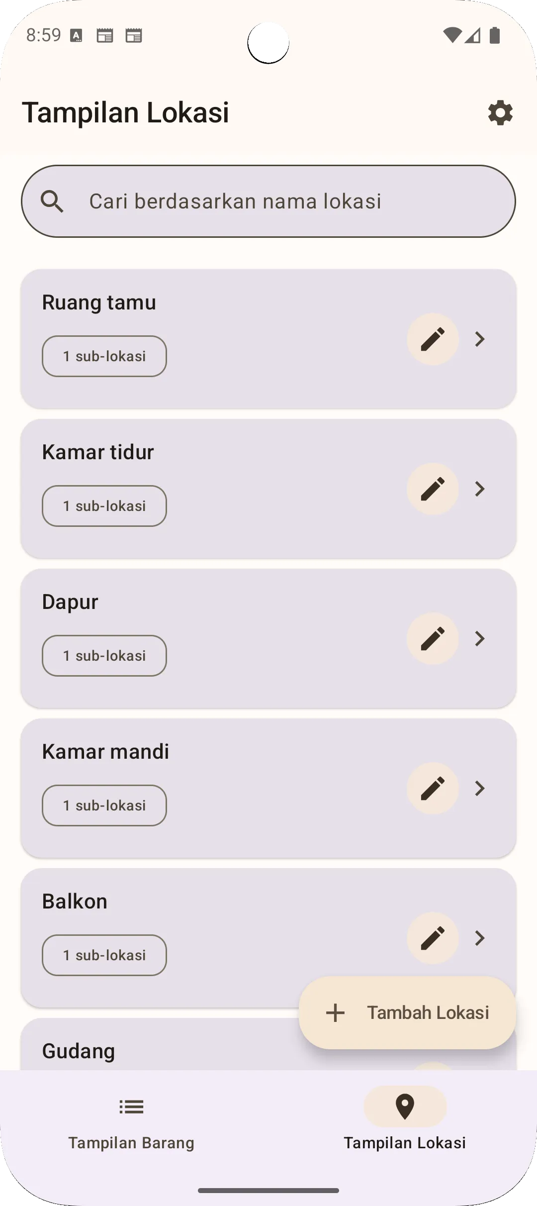 Tampilan lokasi aplikasi Sago - manajemen lokasi hierarkis