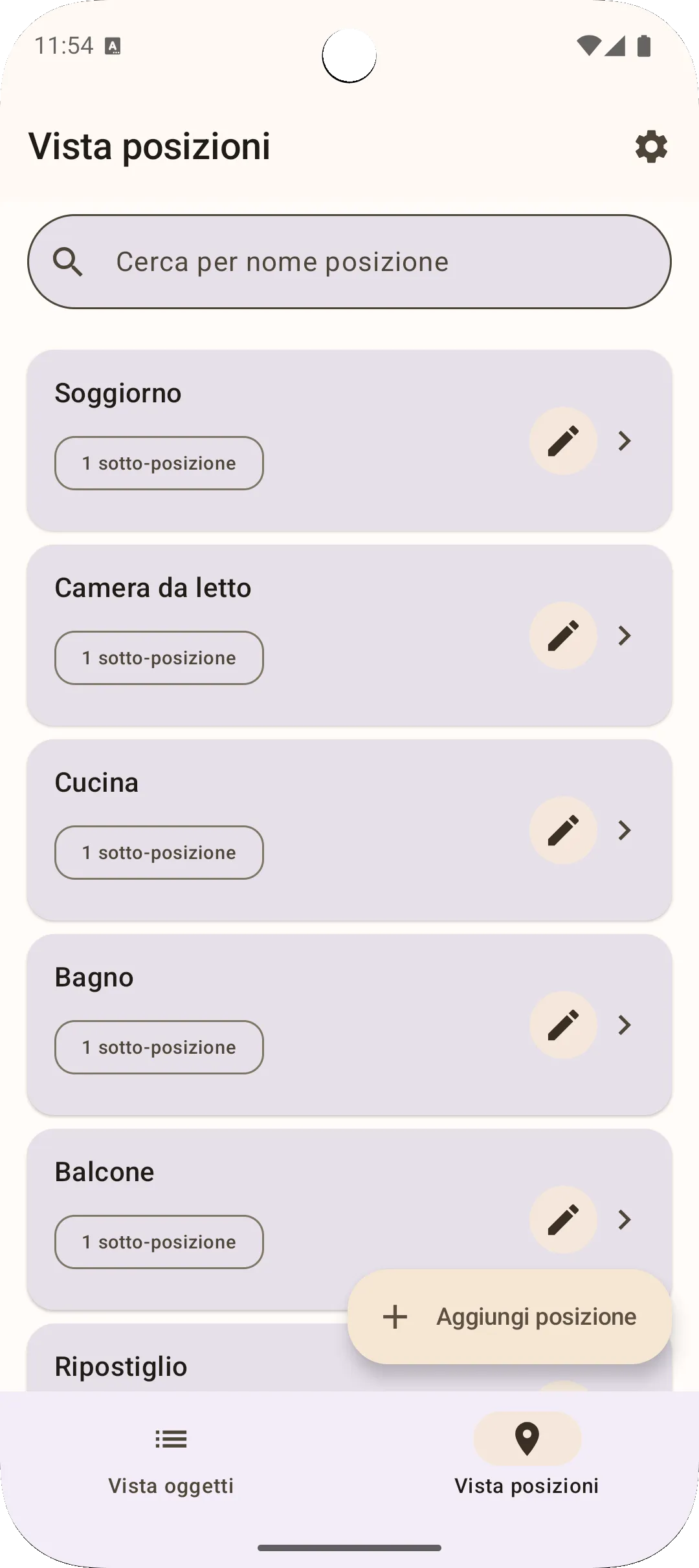 Schermata posizioni app Sago — gestione posizioni gerarchica