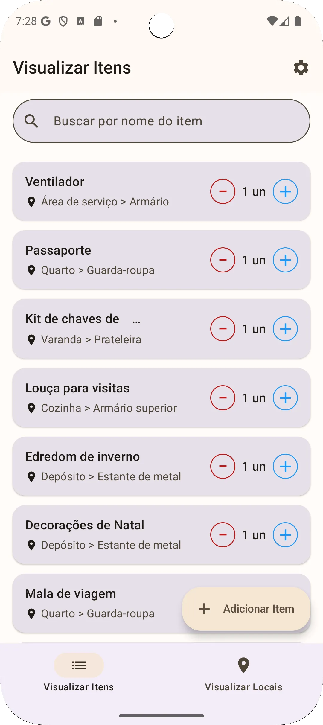 Visualização de lista de objetos do app Sago - todos os objetos de uma vez