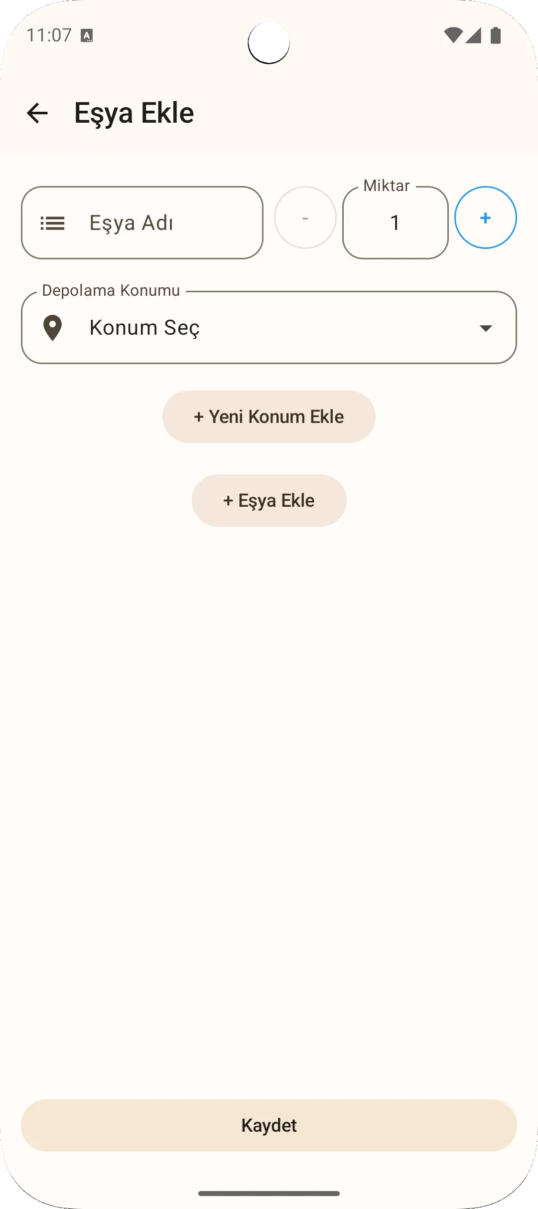 Sago uygulama eşya ekleme ekranı — isim ve miktar girişi