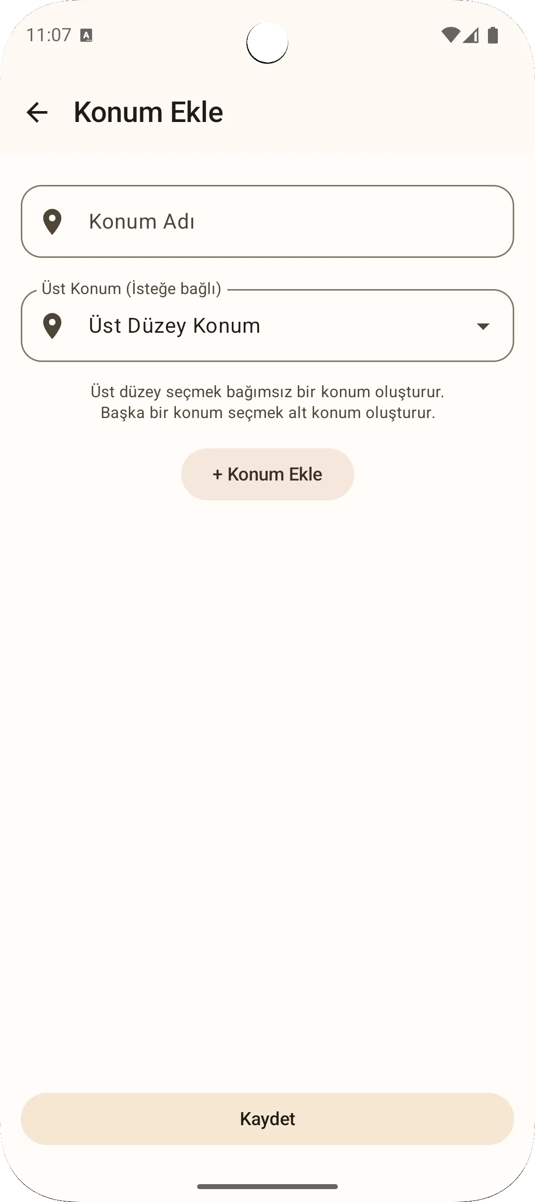 Sago uygulama konum ekleme ekranı — yeni konum kaydı