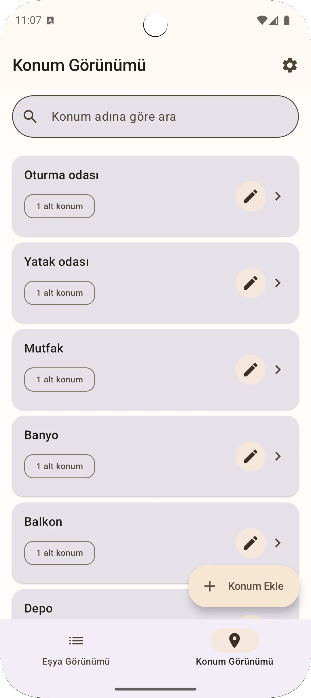 Sago uygulama konum ekranı — hiyerarşik konum yönetimi